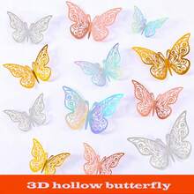 12入組金色蝴蝶造型蛋糕裝飾,適用於婚禮生日派對烘焙diy牆面裝飾 - 多色 - 查看 1