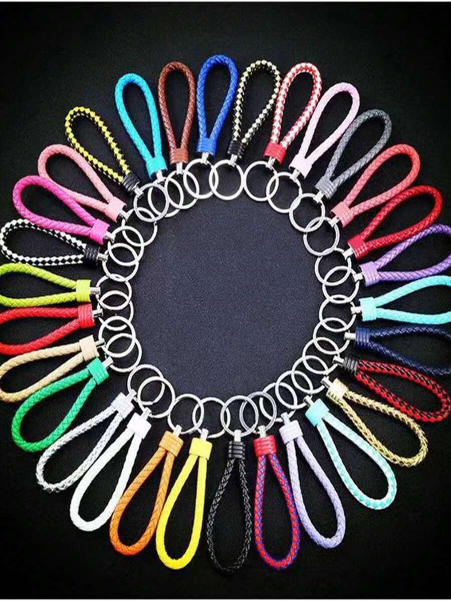 20入組隨機彩色pu皮編織繩防丟手機掛件,男女通用8字形鎖匙扣鑰匙圈帶可愛卡通吊飾,創意汽車鑰匙扣,促銷禮品手繩鑰鏈 - 彩色 - 查看 1