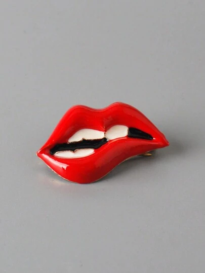 1pc Women's Flame Red Lips Brooch, Sexy Red Mouth, Versatile, Badge Pin