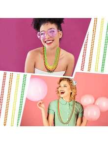 4pcs/Pack 33.07 Inches Neon Plastic Beaded Necklace, 80s Disco Costume Party Accessory - Multicolor - View 6