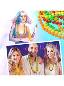 4pcs/Pack 33.07 Inches Neon Plastic Beaded Necklace, 80s Disco Costume Party Accessory - Multicolor - View 7