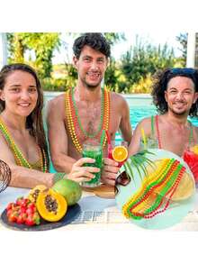 4pcs/Pack 33.07 Inches Neon Plastic Beaded Necklace, 80s Disco Costume Party Accessory - Multicolor - View 4