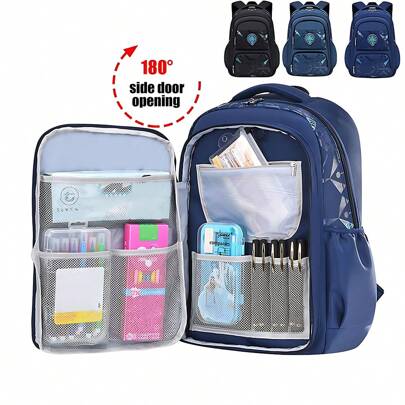 قطعة واحدة حقيبة ظهر للأطفال، حقيبة ظهر للطلاب الذكور، حقيبة مدرسية أنيقة، سعة كبيرة متعددة الجيوب مقاومة للماء، لوازم مدرسية، مناسبة لطلاب من عمر 6 إلى 14 سنة، للدراسة والسفر