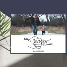 1pc Canvas Wall Art With Custom Photo, Kid's Name And Date Daddy And Me Hand Drawn Fist Bump Design Father's Day Gift Funny Birthday Gift For Dad From Daughter Son Modern Artwork Painting Framed 4 Sizes Optional Canvas For Living Room Bedroom Bathroom Dinning Room Home Office Wall Decor Gifts Graduation