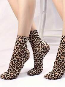 2 pares de calcetines finos con estampado de leopardo, ligeros y suaves, calcetines cortos, medias y calcetines de mujer, moda de lujo, apropiados para viajes, fiestas, vacaciones, Navidad, regalos para amantes, madre, esposa, aniversario, hija, uso diario, cómodos