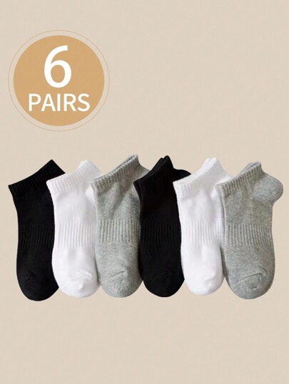 6 Pares De Calcetines Tobilleros Elásticos Con Parte Inferior Negra/blanca/gris Para Mujeres