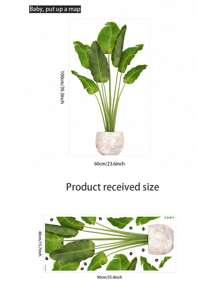 1pc Artificial Green Plant Wall Sticker, Potting Decoration For Living Room, Entrance, Home Adhesive Decorative Paper