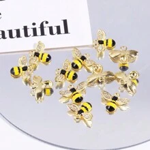 10pcs Cute Rhinestone Bee Shaped Zinc Alloy Oil Drip Diy Jewelry Pendant For Earrings, Necklace And Other Accessories