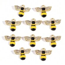 10pcs Cute Rhinestone Bee Shaped Zinc Alloy Oil Drip Diy Jewelry Pendant For Earrings, Necklace And Other Accessories