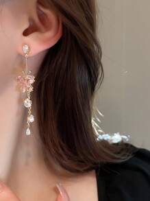 2pcs Light Luxury Sweet Premium Pink Cubic Zirconia Butterfly Tassel Lady Earrings Banquet Party Gifts
