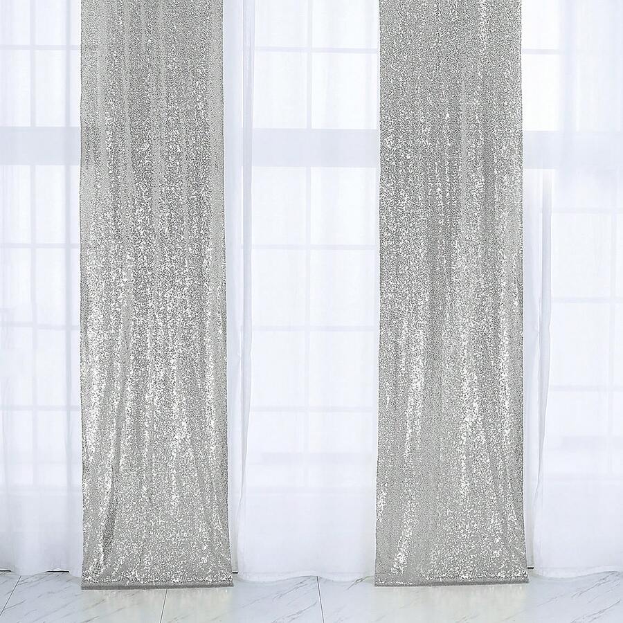 2片珍珠背景布,尺寸2英尺 X 8英尺,閃閃發光的迪斯科派對背景布,簡單可愛的風格,適用於攝影、婚禮、生日、壁飾 - 銀色 - 查看 1