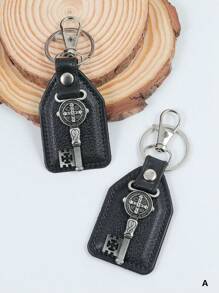 1 Peça Pingente De Carro Com Cruz De Nossa Senhora De Metal Vintage Personalizado & Pu Material Com Anel De Gancho Para Chaves
