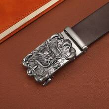 Thắt lưng nam khóa tự động họa tiết rồng, Thắt lưng da bò thời trang thường ngày dành cho thanh niên, Da bò dày 1 lớp phong cách Boho - Cà phê nâu - Xem 3