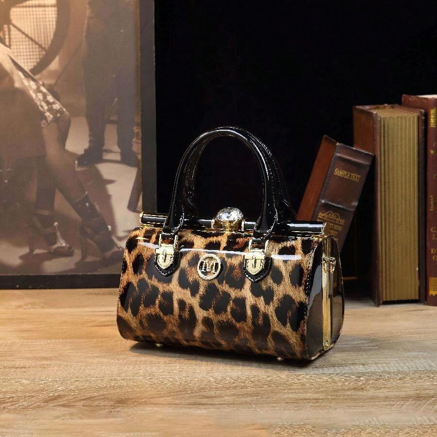 LUCY S HANDBAG 新品复古风格女士单肩包，豹纹印花手提包，适合时尚精致的装扮，秋季，时尚猎豹印花女士包包豹纹回归