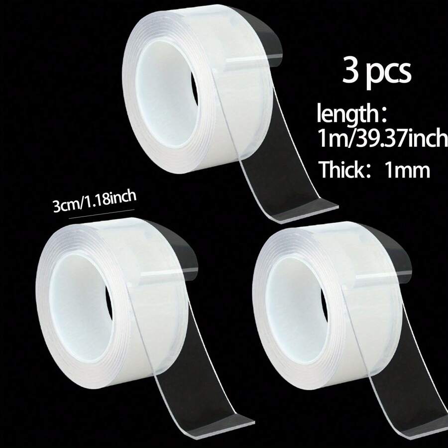 3 Rolls Of 1 Meter Long Nano Transparent Tape, Waterproof, Traceless