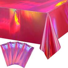 Wedding Iridescent Plastic Tablecloths Shiny Disposable Rectangle Table Covers Foil Tablecloth Iridescent Party Decoration Decor Table - Red - View 1