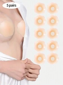 5pairs Reusable Silicone Nipple Cover, Ultra-Thin, Breathable And Invisible Adhesive Breast Pasties - Apricot - View 1