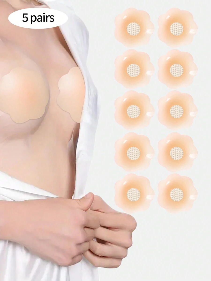 5pairs Reusable Silicone Nipple Cover, Ultra-Thin, Breathable And Invisible Adhesive Breast Pasties - Apricot - View 1