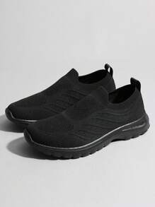 Breathable Mesh Men's Slip-On Sneakers, Spring Casual Sports Shoes For Men And Women - Black - View 1