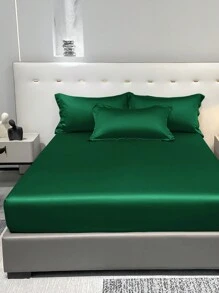 1入組純色緞面床單,臥室冰綠色絲綢床罩,床上用品 - 彩色 - 查看 5
