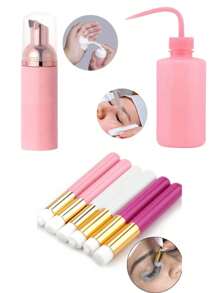 Kit Limpeza Cílios Pisseta Frasco Pump Pincel Higienização Sobrancelha - Multicolorido - Visão 1