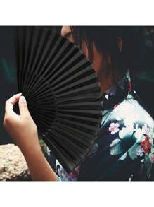 1pc Cooling Handheld Foldable Fan Chinese Style Fabric  Fan, Ideal For Dancing, Parties, And Weddings, The Best Gift - Black - View 6