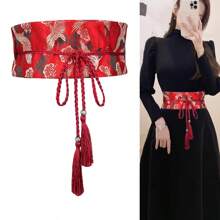 1條女士刺繡腰帶復古百搭裝飾繫帶,附流蘇,適用於裙子/毛衣 - 紅色 - 查看 3
