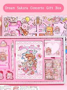 1pc Exquisite Cherry Blossom Stationery Set Gift Box - Pink - View 3