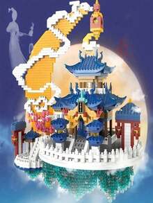 1Set Classic Waterfall Ancient Miniature Building Blocks, Heavenly Palaces, Tower Designs, Tabletop Decorations For History Enthusiasts, Meaningful Building Block Gifts - Multicolor - View 11