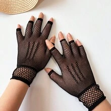 1雙女士蕾絲和魚網彈性手套,性感優雅風格薄情人節手套,適用於婚禮晚禮服或新娘茶會晚宴 - 彩色 - 查看 7