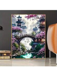Conjunto de Pintura Diamante Padrão de Paisagem Arquitetônico Decorativo DIY Loft, Arte de Parede Decorativa em Mosaico, Decoração de Quarto, Arte Diamante, Kit de Pintura Diamante 5D sem Moldura