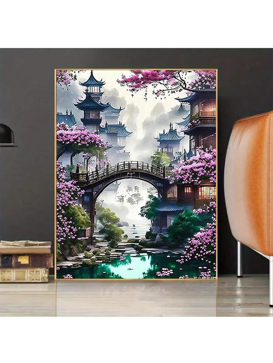 Conjunto de Pintura Diamante Padrão de Paisagem Arquitetônico Decorativo DIY Loft, Arte de Parede Decorativa em Mosaico, Decoração de Quarto, Arte Diamante, Kit de Pintura Diamante 5D sem Moldura