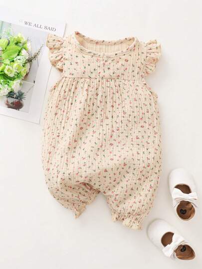 MommBaby Baby Girl Floral Print Cap Sleeve Romper