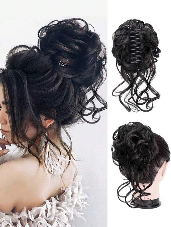 Große Haarklammer für unordentlichen Dutt, Haarverlängerungen für Damen mit welligem, lockigem Haar, zerzauster Hochsteckfrisur Haarklammer mit synthetischen Haaren für Dutt und Pferdeschwanz
