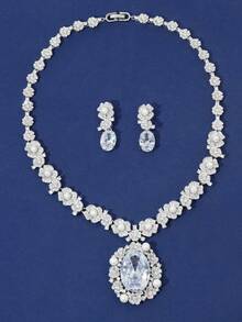 3 件/套金色花卉锆石首饰套装，适合婚礼和派对晚礼服配饰 - 花朵 - 查看 6