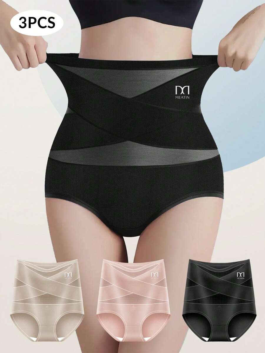 MEIYATING 3 件/套女式三角內褲,舒適設計,高腰收腹,透氣