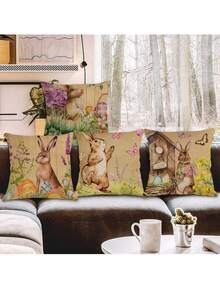 4 cái/bộ lễ Phục sinh Con thỏ & Trứng Mẫu Trang trí Vỏ gối ( Cái gối Không bao gồm ) Đối với Trang trí Gia đình Sofa - Hồng - Xem 4