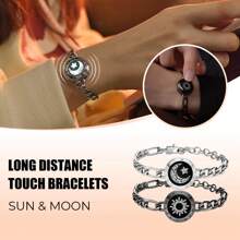 Totwoo Long Distance Touch Bracelets For Couples, Vibration & Light Up For Love Couples Bracelets | Long Distance Relationship Gifts For Girlfriend Bluetooth Pairing Jewelry - FigaroChain /Black Silver - Xem 1