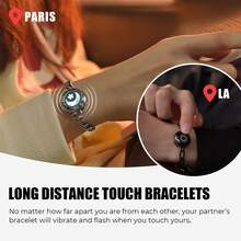 Totwoo Long Distance Touch Bracelets For Couples, Vibration & Light Up For Love Couples Bracelets | Long Distance Relationship Gifts For Girlfriend Bluetooth Pairing Jewelry - FigaroChain /Black Silver - Xem 2