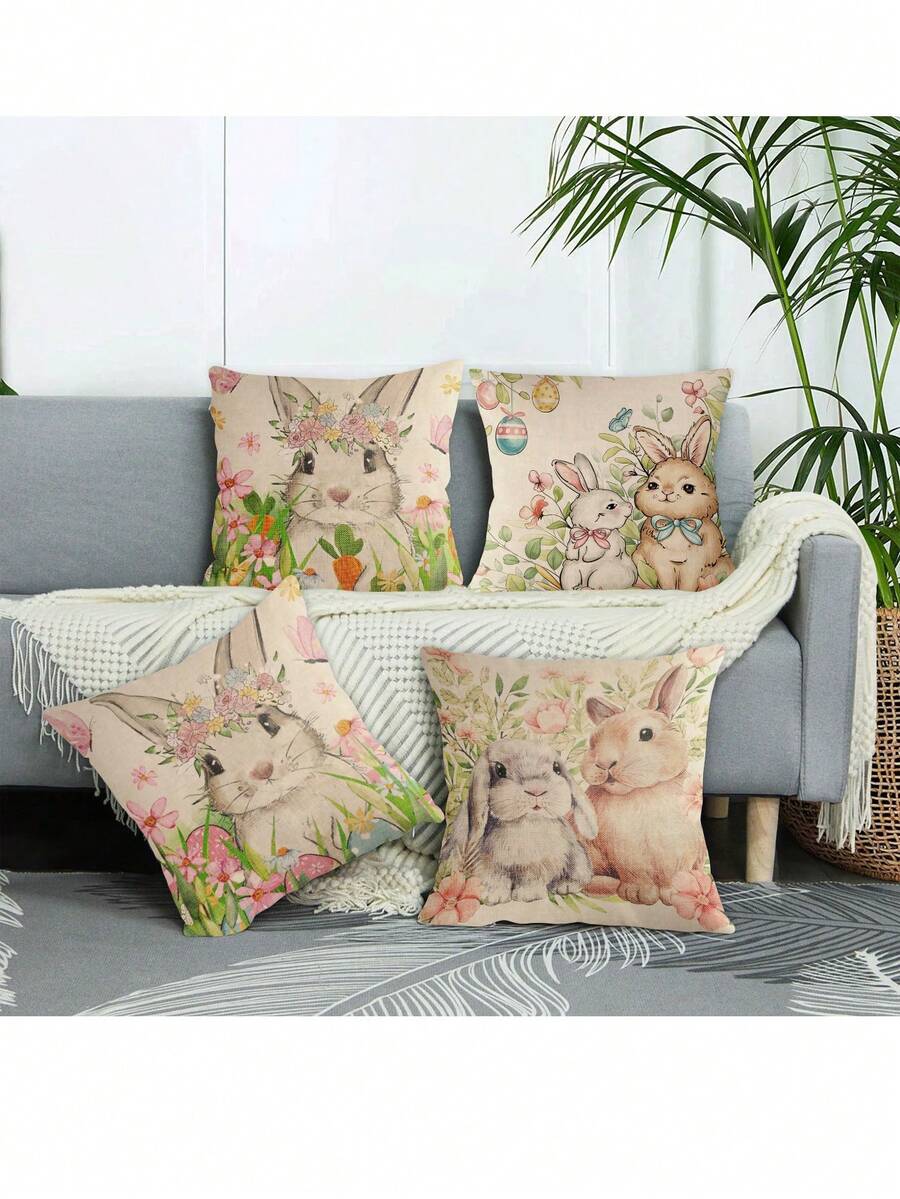 4入組復活節兔子、蛋、花、胡蘿蔔圖案裝飾枕套不包含枕芯,適合裝飾家庭沙發 - 紅色 - 查看 1