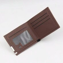 男士短款钱包2024新款男士钱包休闲扣折叠多卡位可扩展多功能两折学生男零钱包时尚小格子大容量手包日常旅行收纳钱夹精品潮流钱夹 - 棕色 - 查看 6