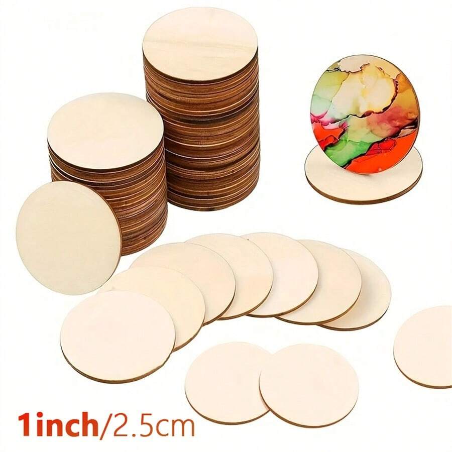 100 Cái/60 Chiếc 1-Inch Bằng Gỗ Hình Tròn DIY Trang Trí Thủ Công Đĩa Để Thủ Công & Album Ảnh Vòng Tròn Bằng Gỗ Chưa Hoàn Thành Mảng Bám DIY bảng Graffiti - Màu be - Xem 1
