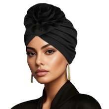 Elegant Turban Cap Solid Color Big Flower Head Wrap For Chemo Hats For Women Girl Bonnet Hair Bonnet Turban