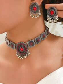 1 chiếc vòng cổ nhỏ giọt phong cách cổ điển thời trang đơn giản và 1 đôi bông tai nhỏ giọt cá nhân hóa cổ điển dành cho nữ - Màu Bạc Cổ - Xem 12