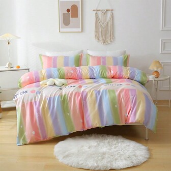 Pink Bedding Set Including One Quilt Cover(No Filling) And Two Pillowcases(No Filling) With Modern Polyester Fiber Fabric For All Seasons, Suitable For Home, Dormitory, Simple Style