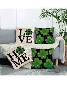 4入組聖派翠克節三葉草&綠帽&格紋圖案裝飾靠墊套（不含靠墊內膽）,適用於家庭沙發裝飾 - 粉色 - 查看 3