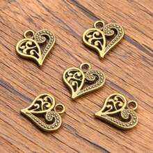 SWEET BELL 20 cái Mới Thời trang Hai tông màu Hợp kim Retro Tính hai mặt Xu hướng: Cắt giảm Hoa Hình trái tim Mặt dây chuyền , Thích hợp Đối với DIY Thủ công Đồ trang sức Dây chuyền Và Vòng tay - hình trái tim - Xem 3