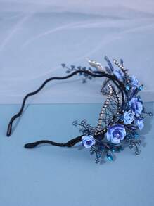 شعار فاخر بلون أزرق ، قطعة رأس عرس أنيقة وأنيقة ، إكسسوار للحفلات ، تاج بوهو هديةرمضان - الأزرق - مشاهدة 2