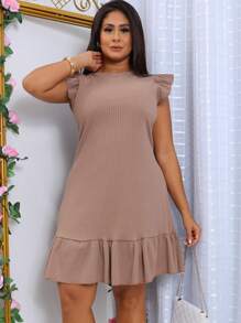 Vestido Sandy Tecido Canelado Super Tendencia  super classico e Romantico. - Marrom - Visão 4
