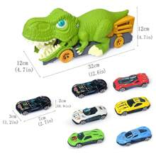 Dinosaur Toy Car Set: Alloy Dinosaur Cars With Inertia Feeding Function, Spiral Track With Storage Box &  6 Mini Cars - Green - View 6
